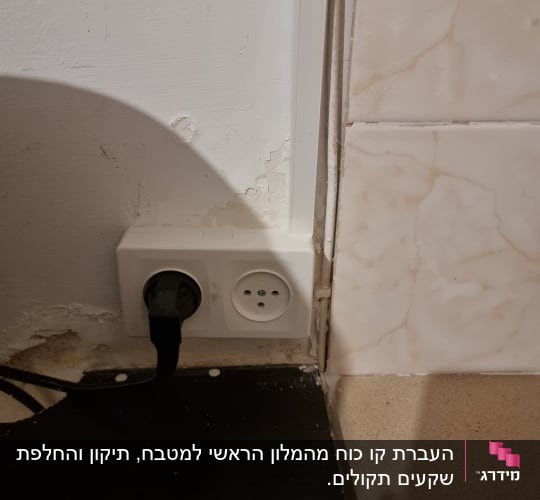 שקע חשמלי עם תקע מחובר בקיר